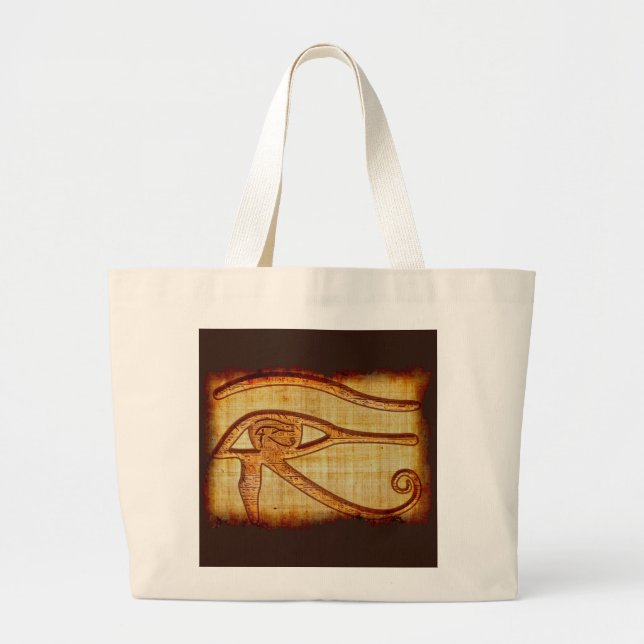 Bolsa Tote Grande Olho Egípcio da Antiga Arte do Papiro (Frente)