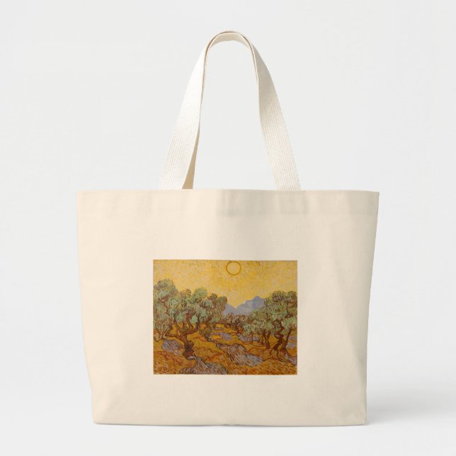 Bolsa Tote Grande Oliveiras de Van Gogh Sol Amarelo Céu (Frente)