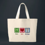 Bolsa Tote Grande Oncologista Peace Love Oncology Office<br><div class="desc">Um belo presente oncologista com um sinal de paz, coração e o símbolo médico caduceus. Oncologia de Paz e Amor. Apoiar os maravilhosos médicos nos campos da cura e da ajuda aos pacientes com cancer.</div>