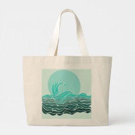 Bolsa Tote Grande Ondas e pôr do sol vibrantes do oceano