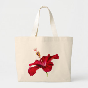 Bolsa Tote Grande Opinião lateral da flor vermelha do hibiscus
