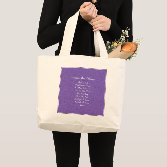 Bolsa Tote Grande Oração do Anjo da Guarda Roxo (Frente (produto))