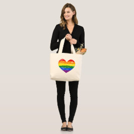 Bolsa Tote Grande Orgulho Corações Crayon Arco-Íris LGBT Sinalizador