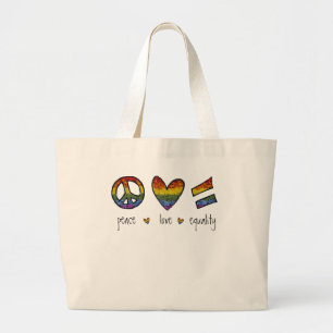 Bolsa Tote Grande Orgulho da Paz e Igualdade de Amor Floral