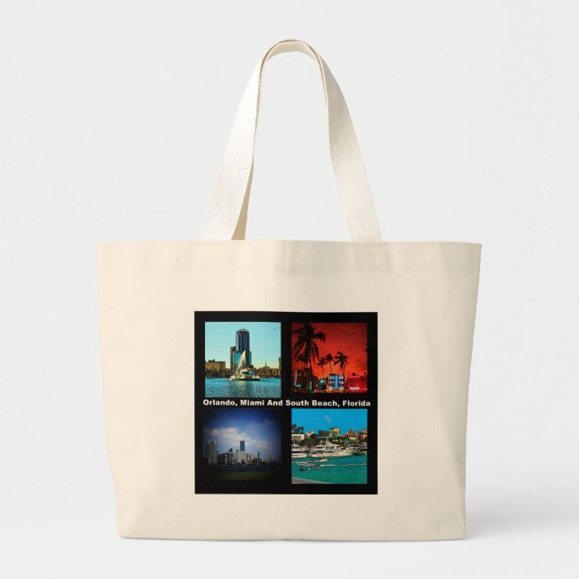 Bolsa Tote Grande Orlando, Miami, South Beach Collage (Frente)