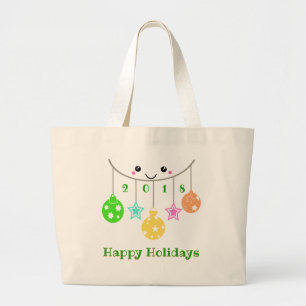Bolsa Tote Grande Ornamentos de Rosto Feliz datados