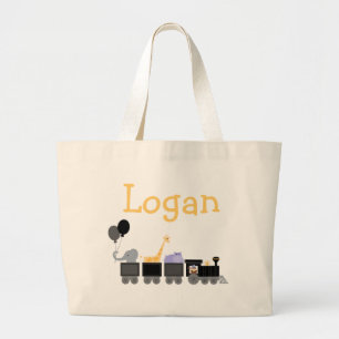 Bolsa Tote Grande Os animais pretos & cinzentos do bebê em um trem