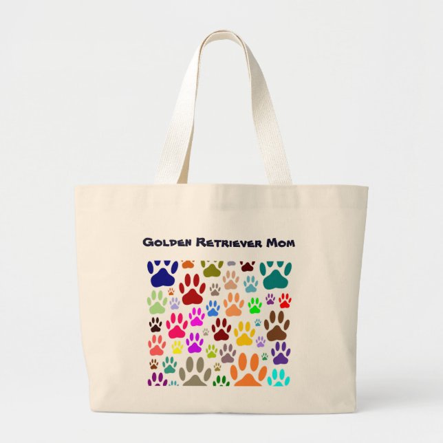 Bolsa Tote Grande Ouro Retriever Mãe Cachorro Impressões (Frente)