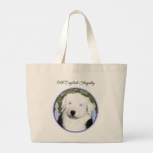 Bolsa Tote Grande Ovelha Inglesa Sheepdog Puppy Pintura Pet Pet Art
