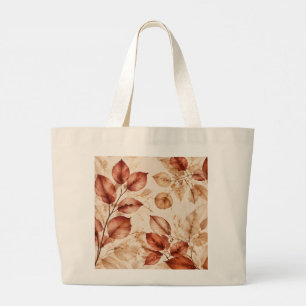 Bolsa Tote Grande Padrão Botânico de Folhas de Outono em Cobre e Our