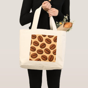 Bolsa Tote Grande Padrão contínuo de grãos de café   Café marrom que