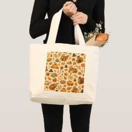 Bolsa Tote Grande Padrão de Ação de Graças em Aquarela