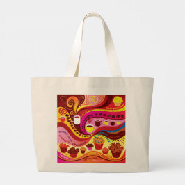 Bolsa Tote Grande Padrão de Café e Muffins