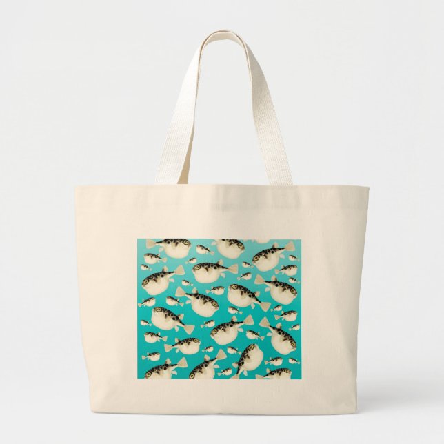 Bolsa Tote Grande padrão de chalé de peixe-pufe (Frente)
