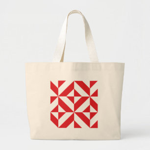 Bolsa Tote Grande Padrão de Cubo de Deco Geométrico Cerery Red