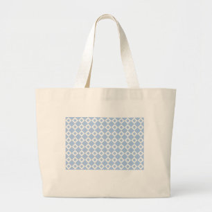 Bolsa Tote Grande Padrão de Diamante Azul e Branco