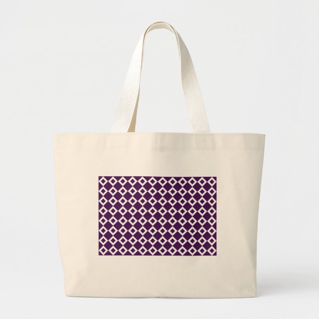 Bolsa Tote Grande Padrão de diamante roxo e branco (Frente)