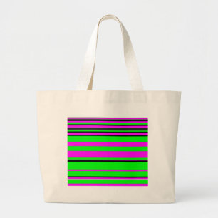 Bolsa Tote Grande Padrão de Faixa Colorida Verde Rosa Quente