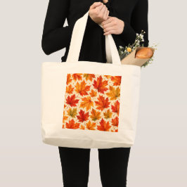Bolsa Tote Grande Padrão de Folhas de Bordo de Outono | Folha Vermel