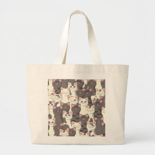 Bolsa Tote Grande Padrão de gatos brancos e cinzas