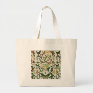 Bolsa Tote Grande Padrão de Impressão de Borboleta Mariposa Vintage