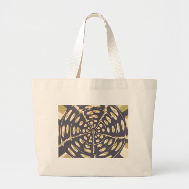 Bolsa Tote Grande Padrão de Oval de Bolinhas Azul e Cremosa (Frente)