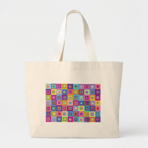 Bolsa Tote Grande Padrão de Quadrados Coloridos
