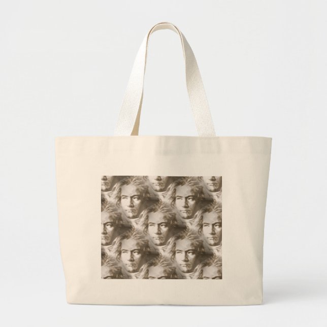 Bolsa Tote Grande Padrão de retrato de Beethoven (Frente)