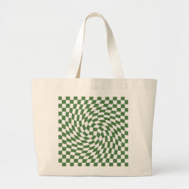 Bolsa Tote Grande Padrão de Verificação Verde Azul e Branco