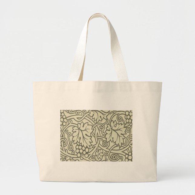 Bolsa Tote Grande Padrão de videira verde cinza de William Morris (Frente)