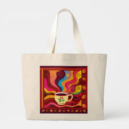 Bolsa Tote Grande Padrão de Xícara de Café Fumegante