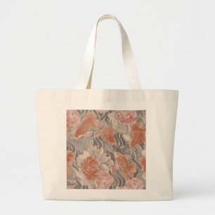 Bolsa Tote Grande Padrão Floral Chinoiserie Coral Koi