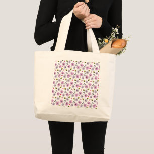 Bolsa Tote Grande Padrão Floral de Abelha Fofa Estética Cottagecore