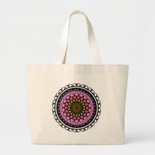 Bolsa Tote Grande Padrão Floral Mandala Sem Costura Pink Aura Orbit