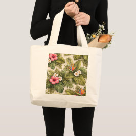 Bolsa Tote Grande Padrão Floral Tropical – Hibisco, Monstera