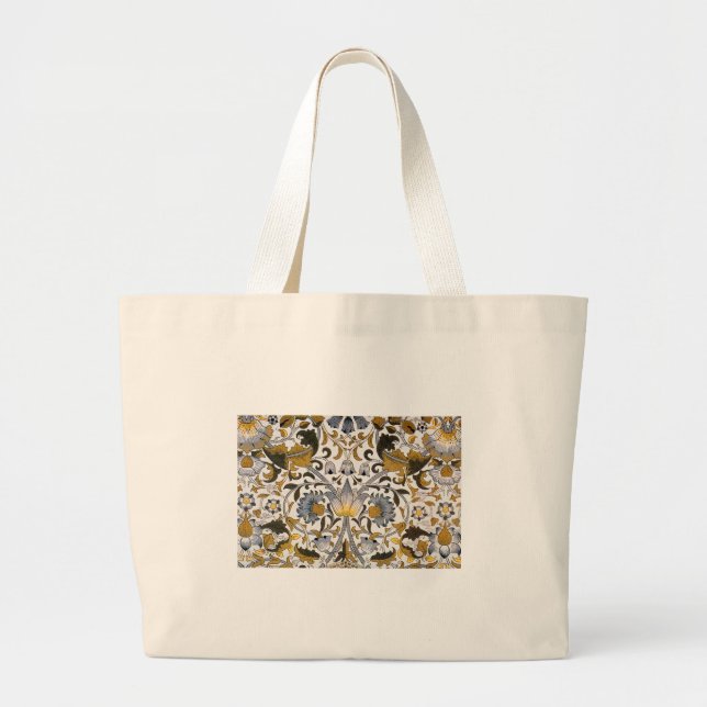 Bolsa Tote Grande Padrão Floral William Morris Lodden: Azul Dourado  (Frente)