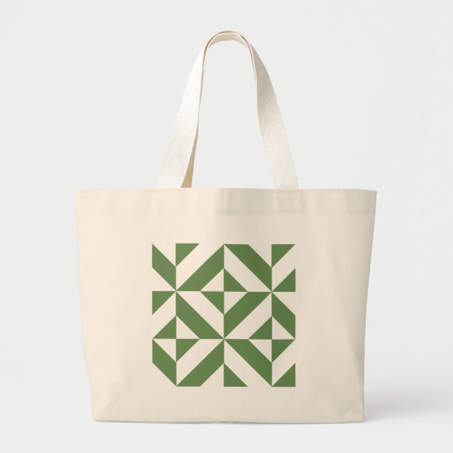 Bolsa Tote Grande Padrão Geométrico de Deco de Grama Escuro (Frente)