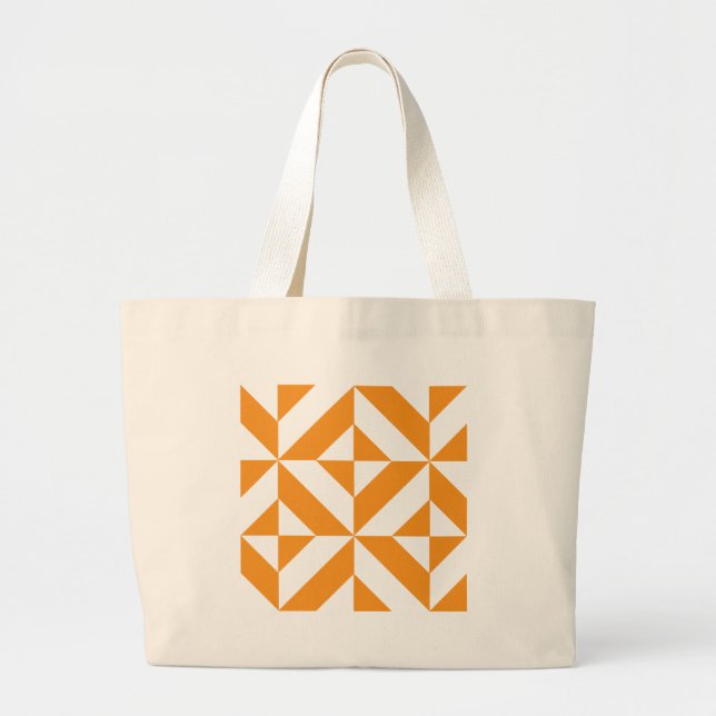 Bolsa Tote Grande Padrão Geométrico de Deco de Laranja Queimado (Frente)