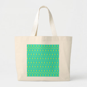 Bolsa Tote Grande Padrão Geométrico Turquesa e Verde Lima