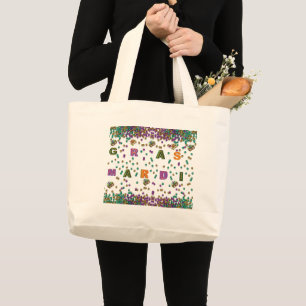 Bolsa Tote Grande Padrão moderno de Mardi Gras
