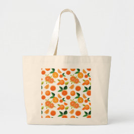Bolsa Tote Grande Padrão Vibrante de Laranja e Folha 'Zesty Orchard'