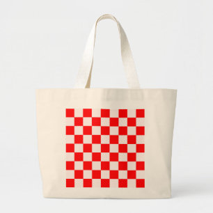 Bolsa Tote Grande Padrão Xadrez Vermelho e Branco