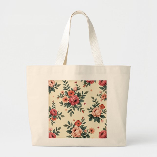Bolsa Tote Grande Padrões florais vítreos com elegância clássica (Frente)