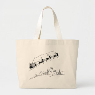 Bolsa Tote Grande Pai Natal Antiquado, Sleigh e Reindeer Totebag