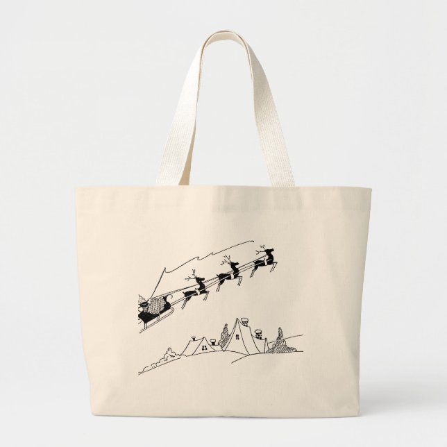 Bolsa Tote Grande Pai Natal Antiquado, Sleigh e Reindeer Totebag (Frente)