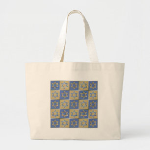 Bolsa Tote Grande Painéis de Arte Estrela de Davi Azul Dourado