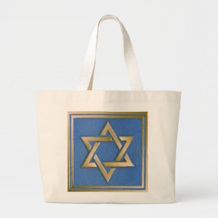 Bolsa Tote Grande Painel de Arte Estrela de Davi Azul Dourado