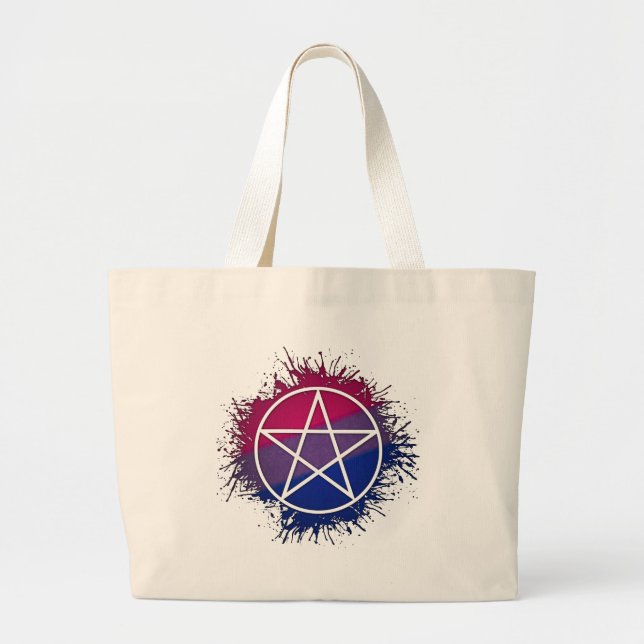 Bolsa Tote Grande Paint Splatter Bisexual Pride Pentacle Symbol (Frente)
