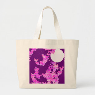 Bolsa Tote Grande Paisagem com borboletas - orquídea, ametista