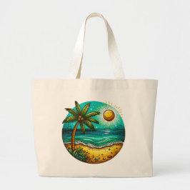 Bolsa Tote Grande Palm Tree and Sunshine na Praia